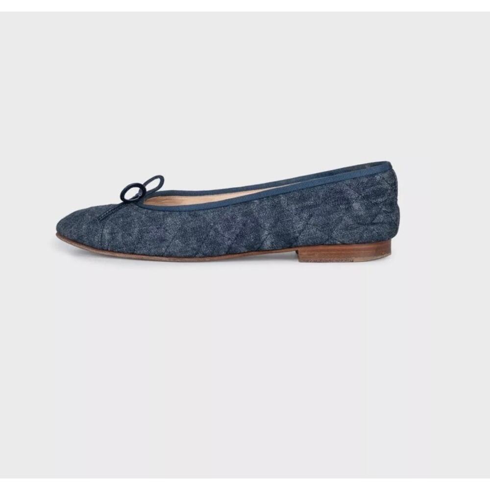 Chanel Blue Denim  Signature Bows Ballet Flats Sz.39.5